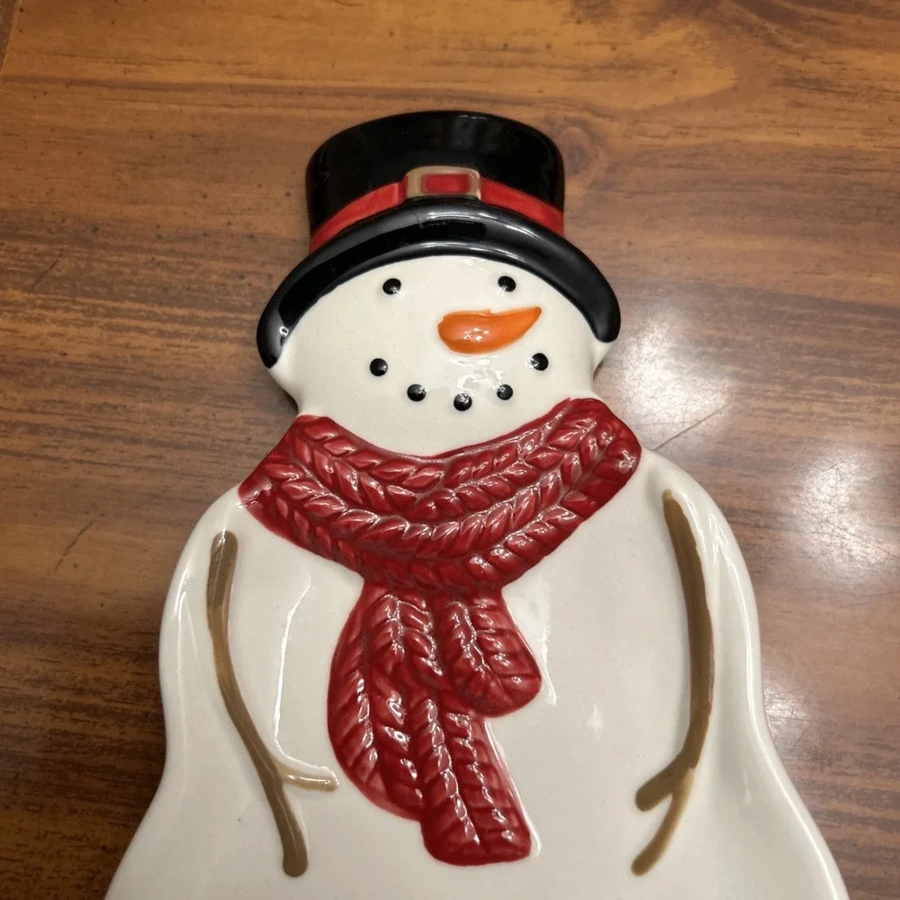 st nicholas square yuletide Snowman Red‎ Scarf Spoon Rest Vintage